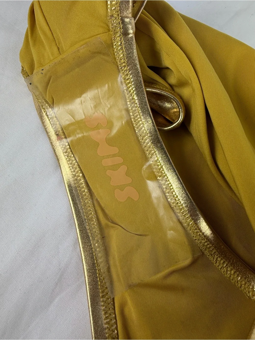 SKIMS Gold Metallic One-Piece Bathing Suit with Matching Sarong Skirt